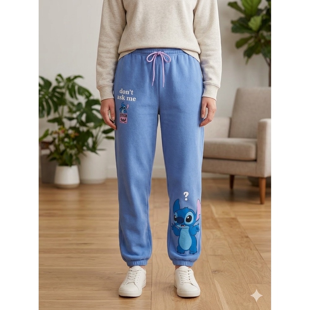 Disney Lilo & Stitch Dont Ask Me Jogger Sweatpants Blue Cool Peri Large NWT